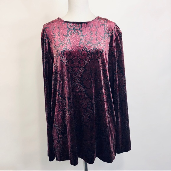 Sag Harbor Tops - Boho Paisley Velvet Tunic Top M